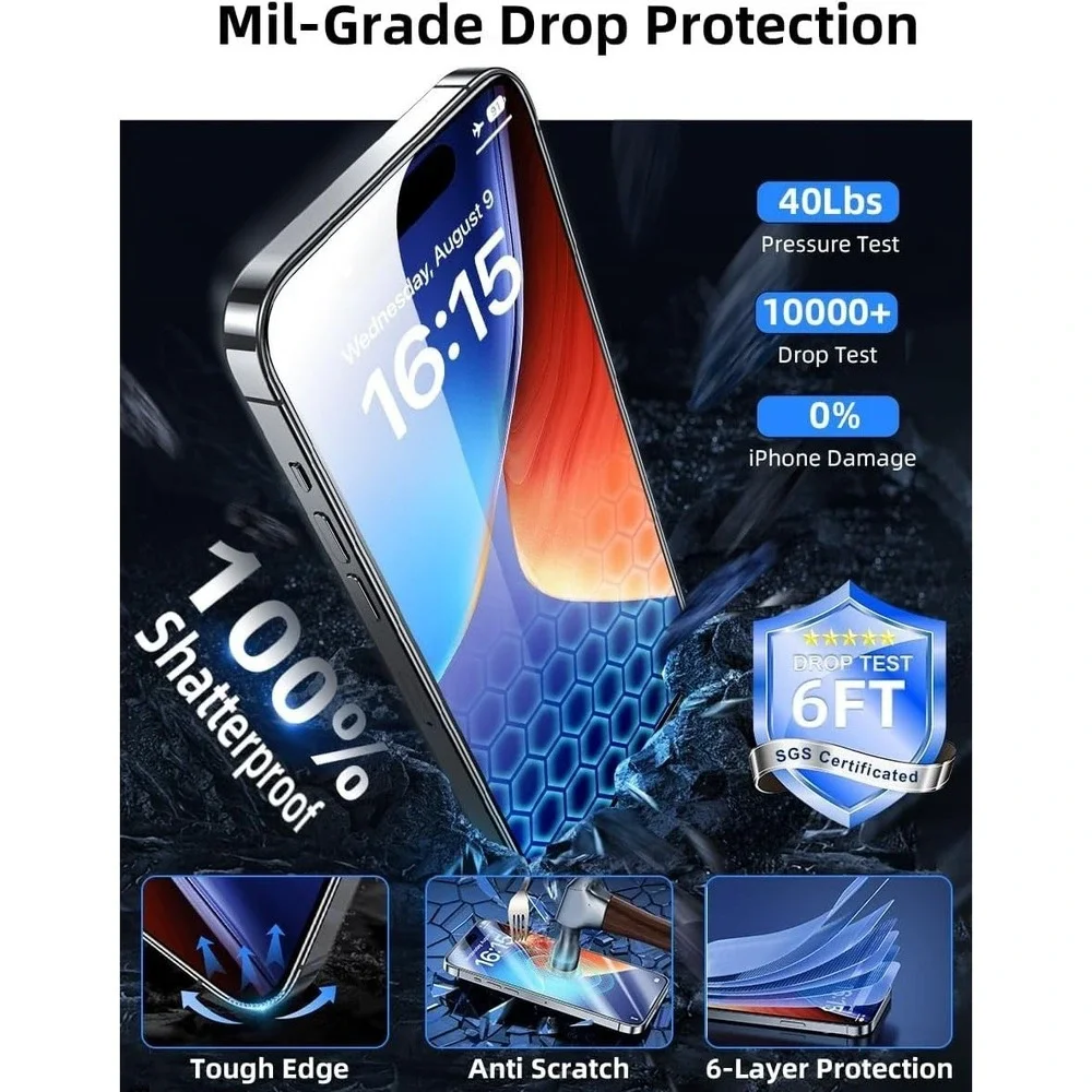 Screen Protector for iPhone 15 Pro[3-Pack] [6.1 Inch] HD Clear Tempered Glass Fi